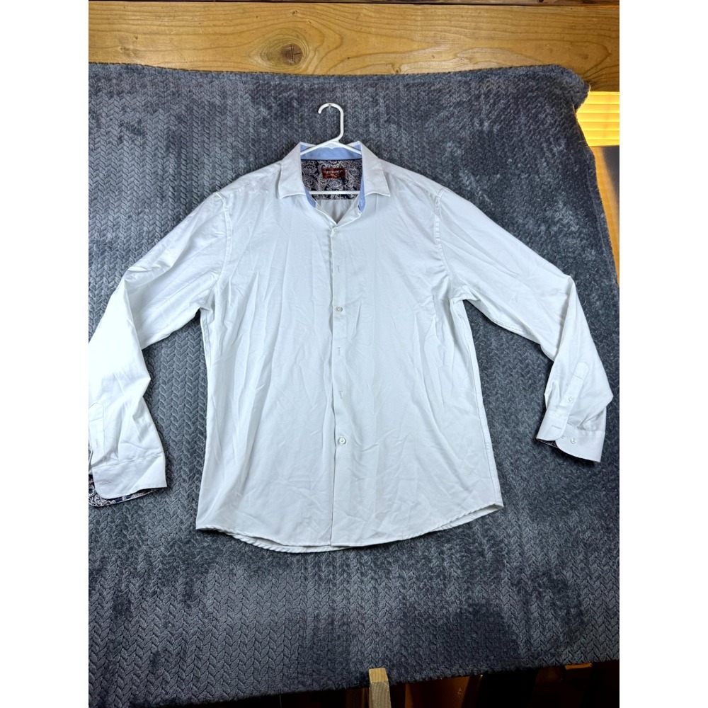 Consequence Shirt Mens XL White Paisley Inner Contrast Formal Office Button Up